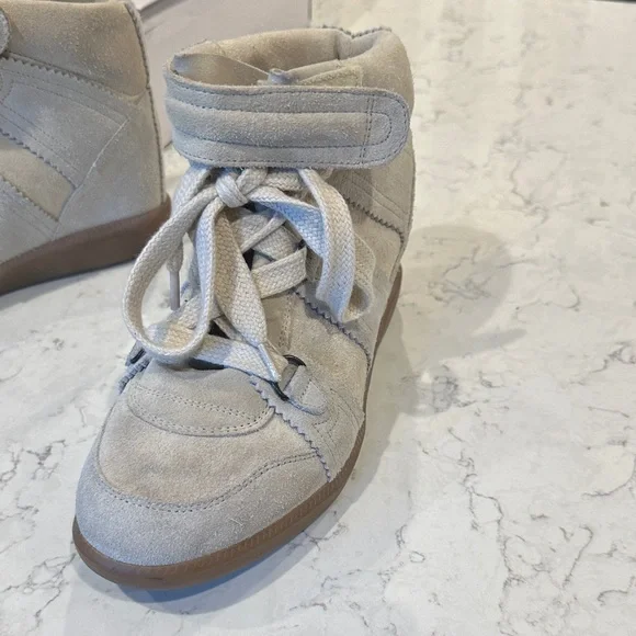Isabel Marant Cream Suede High-Top Sneakers - Picture 2 of 7